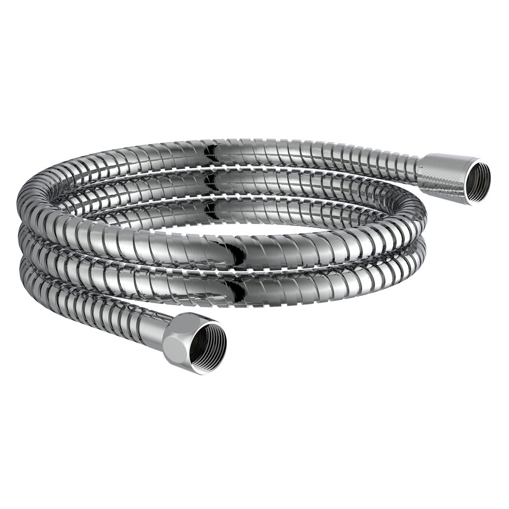 Metallischer Brauseschlauch, aufgerollt.