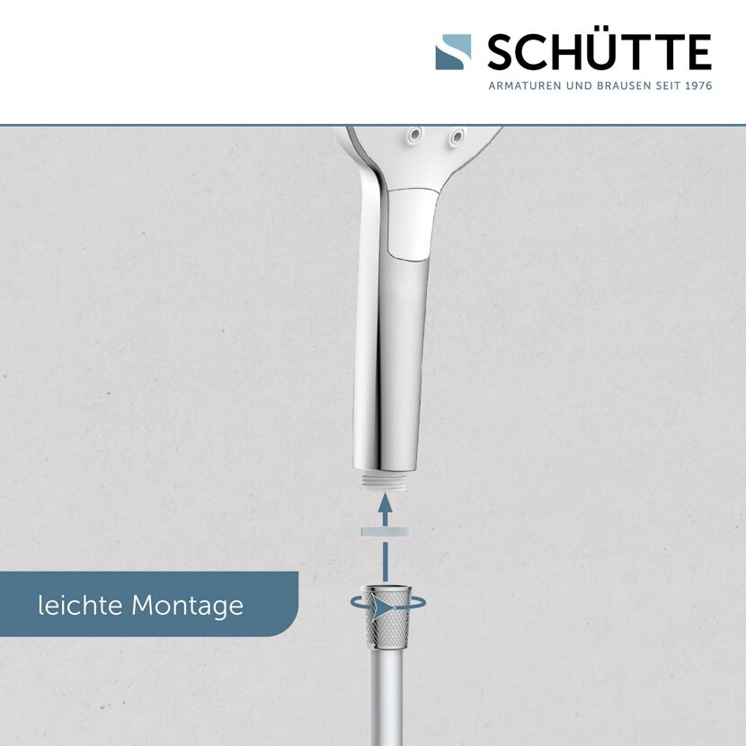 Duschkopf wird auf Duschstange montiert.