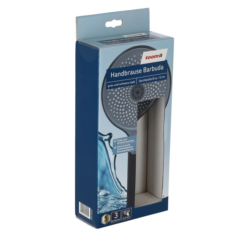 Handbrause Barbuda grau und schwarz in Verpackung