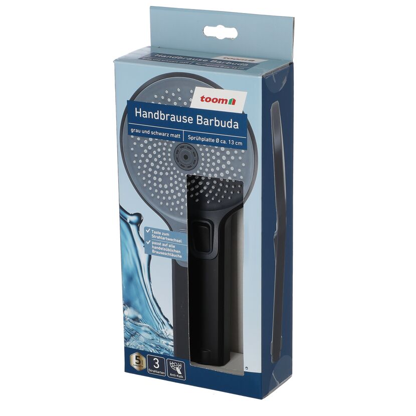 Handbrause Barbuda grau und schwarz in Verpackung