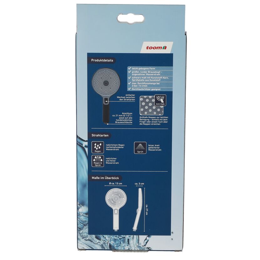 Handbrause "Barbuda" von toom, Rückseite der Verpackung