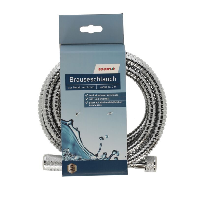 Verchromter Brauseschlauch von toom, 2 m lang.