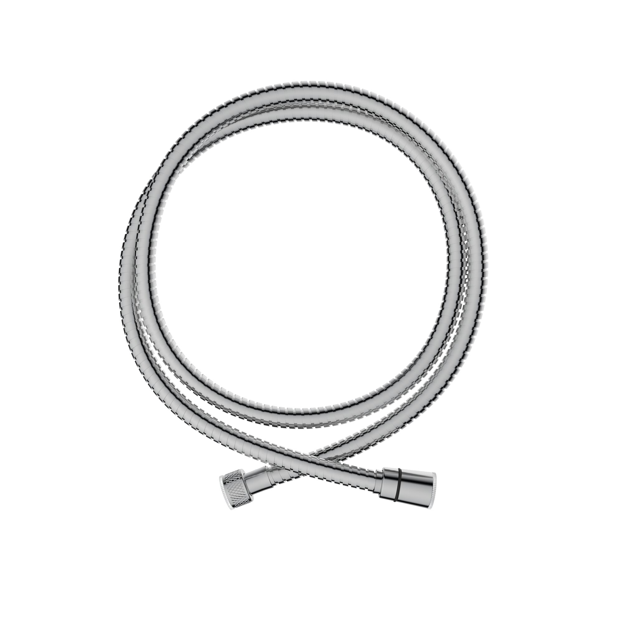 Metallischer Duschschlauch auf weißem Hintergrund