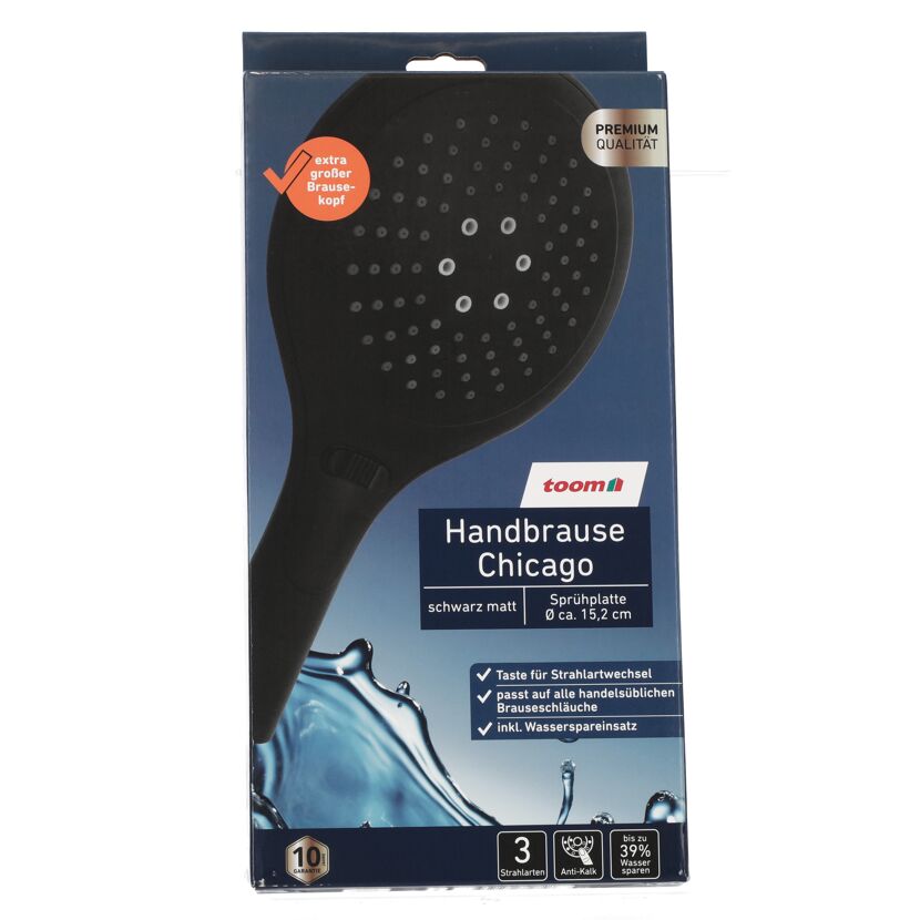 Handbrause Chicago, schwarz matt, in Verpackung