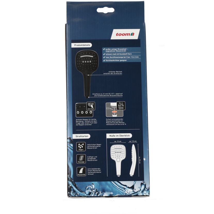 Produktverpackung der schwarzen Handbrause Hawaii von toom