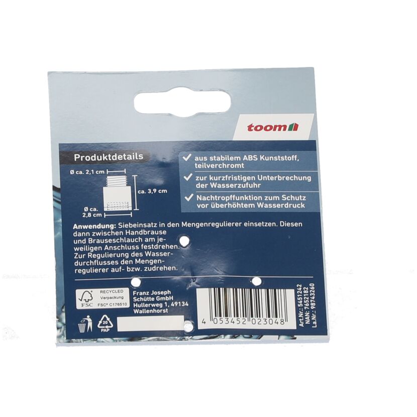 Mengenregulierer chrom auf Produktverpackung