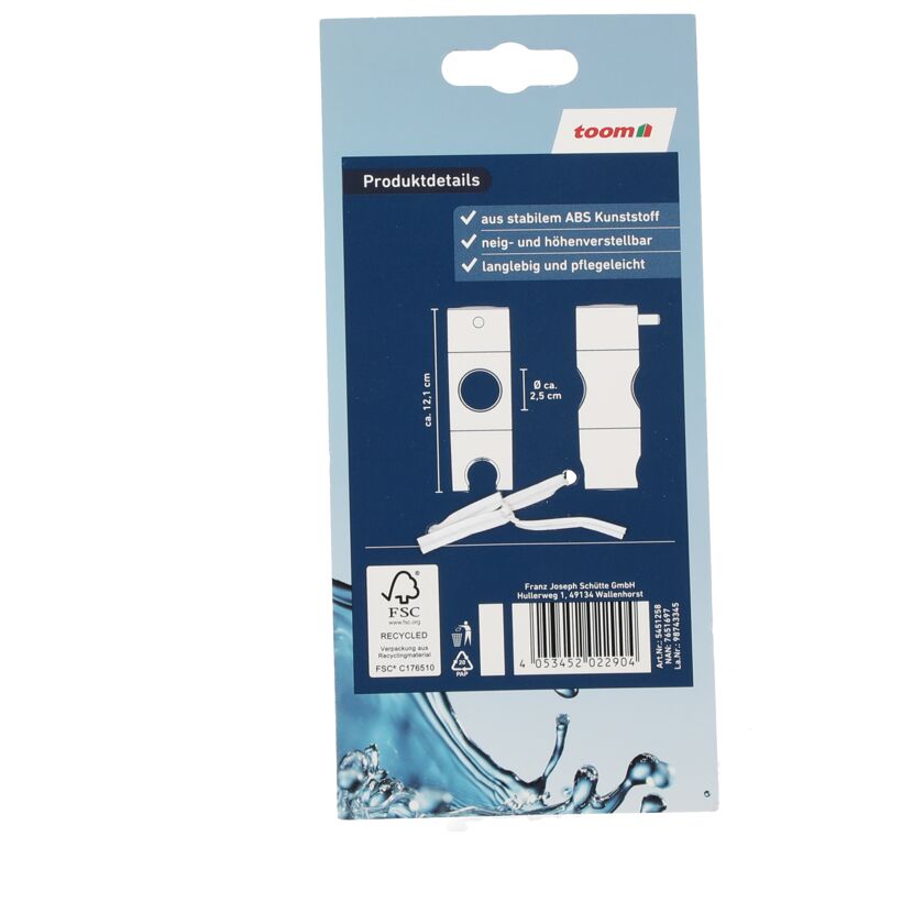 Rückseite der Verpackung eines Brausehalters.