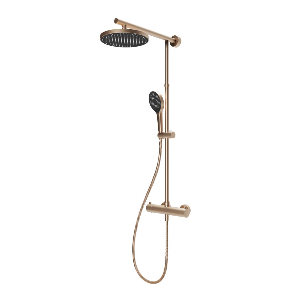 Kupferfarbene Duschsäule mit Regendusche und Handbrause