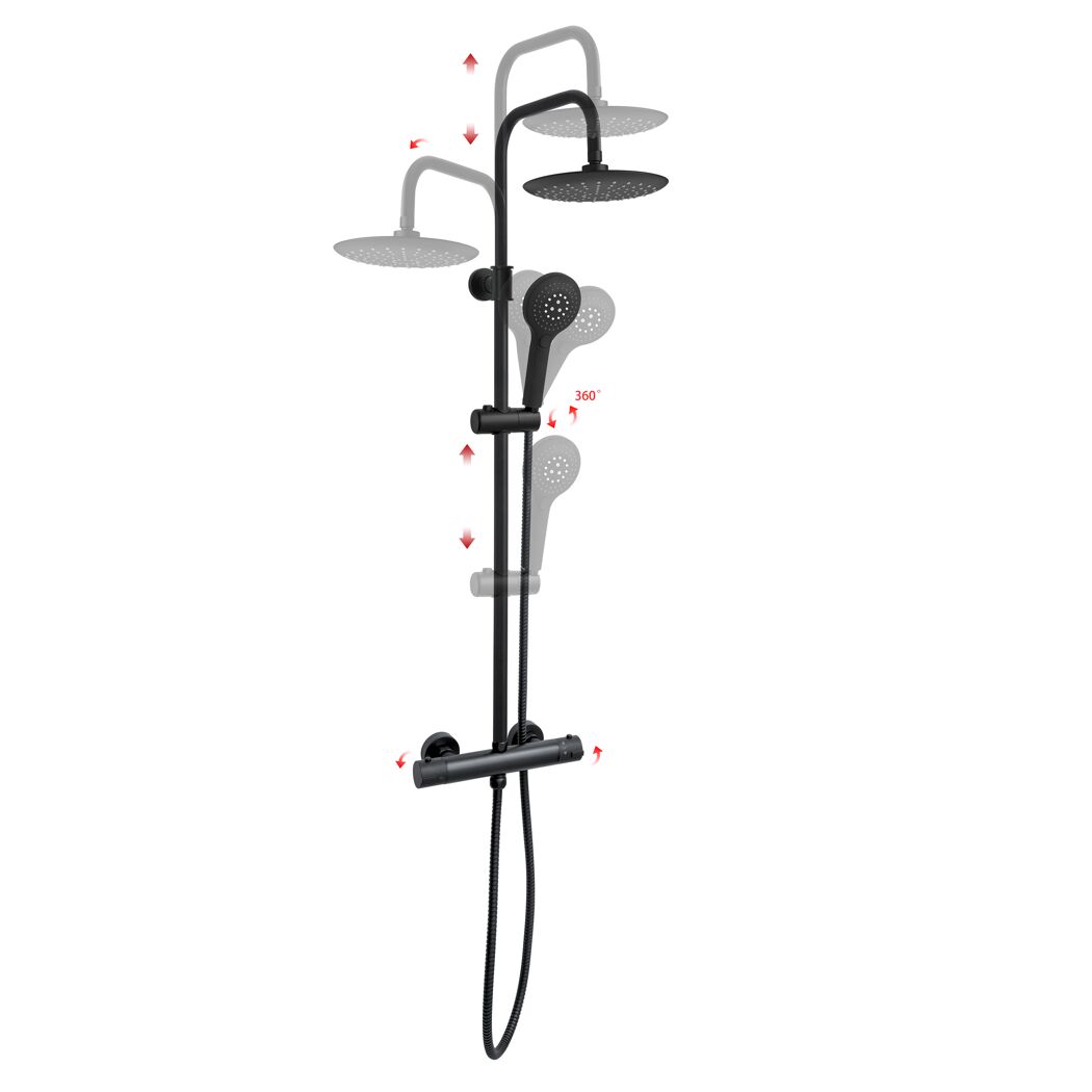 Duschsäule mit Thermostatarmatur schwarz 79-129 cm