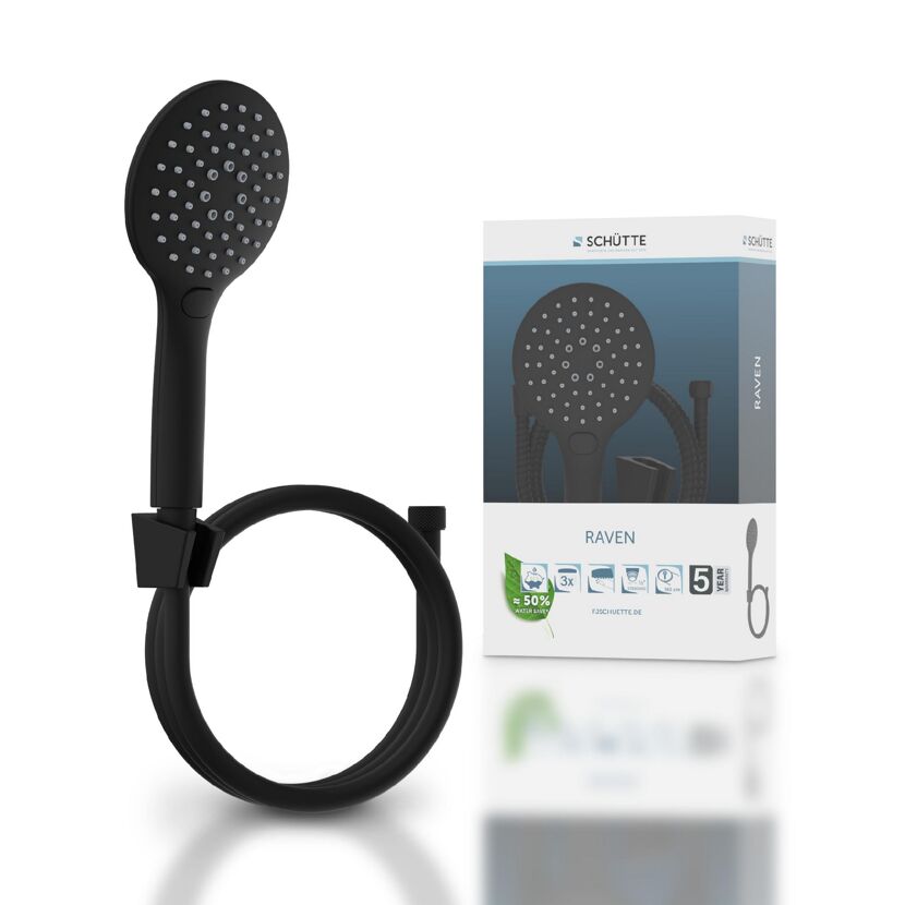 Schwarze Handbrause mit Schlauch