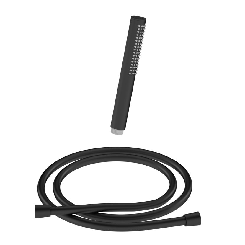 Schwarze Handbrause mit Schlauch
