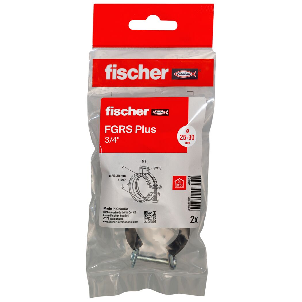 Zwei Fischer Rohrschellen in Verpackung