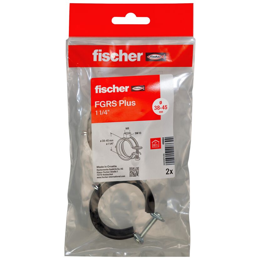 Zwei Fischer Rohrschellen in Verpackung