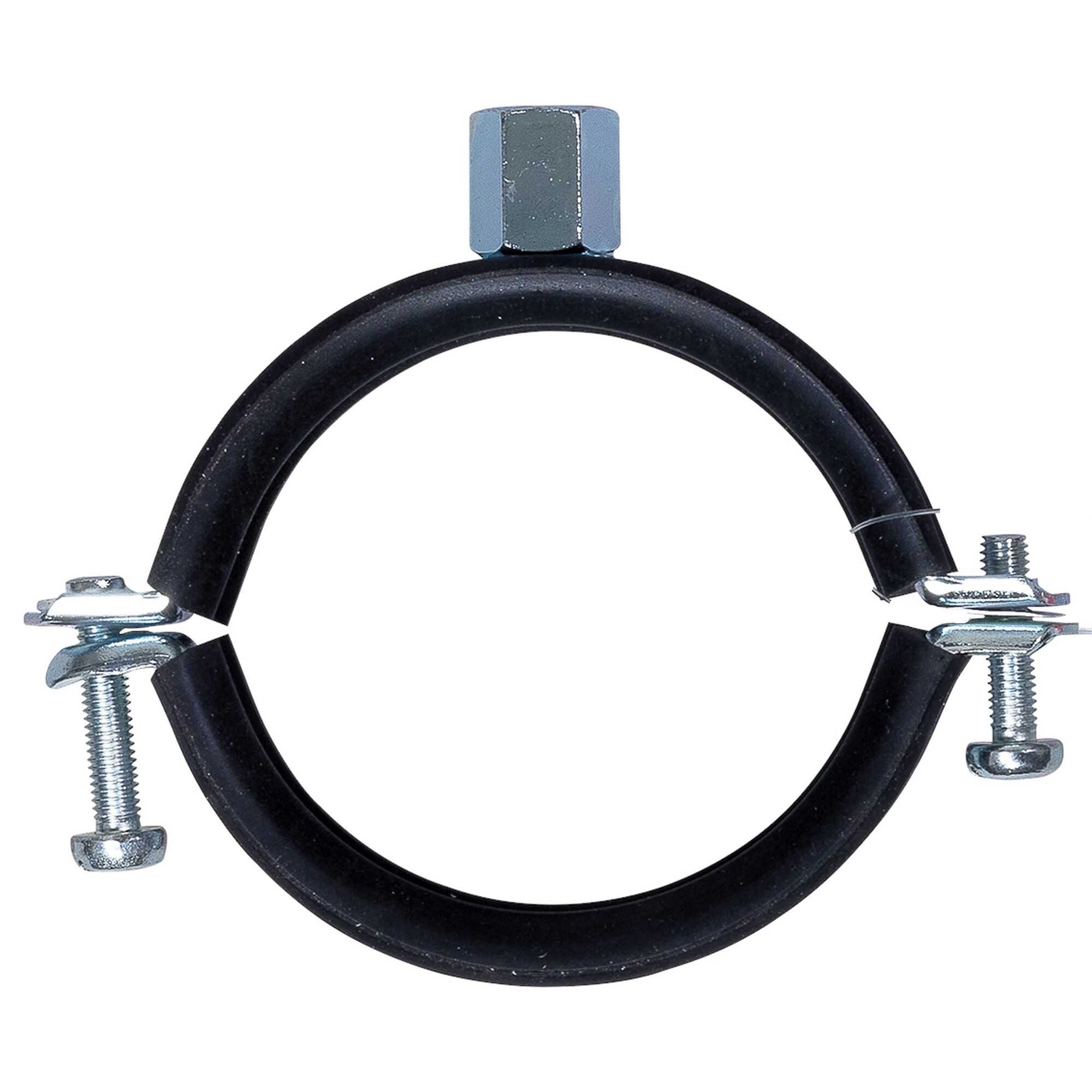 Schwarze Rohrschelle mit Schrauben