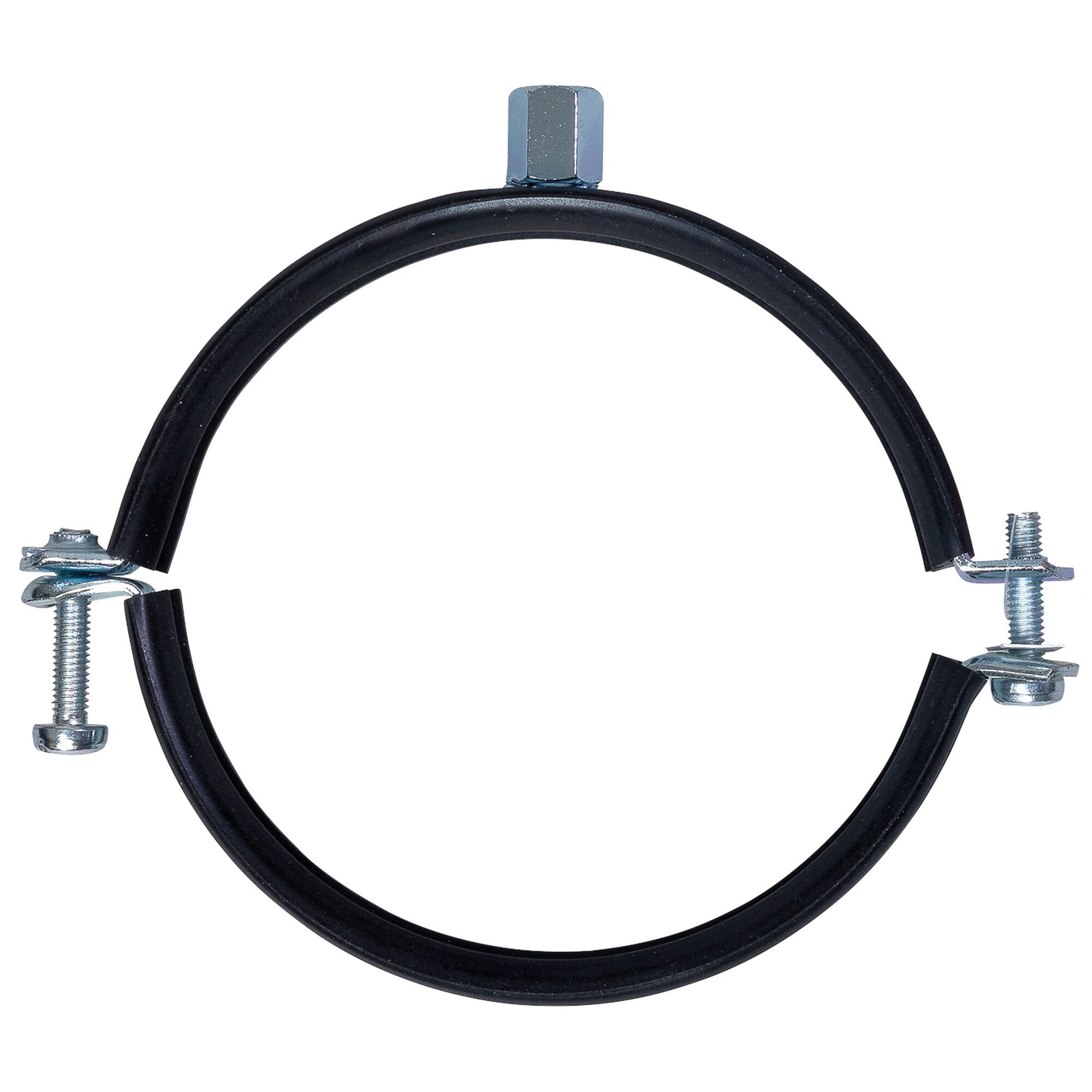 Schwarze Rohrschelle mit Schrauben