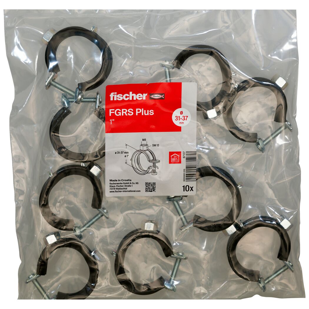 Zehn schwarze Rohrschellen in Verpackung