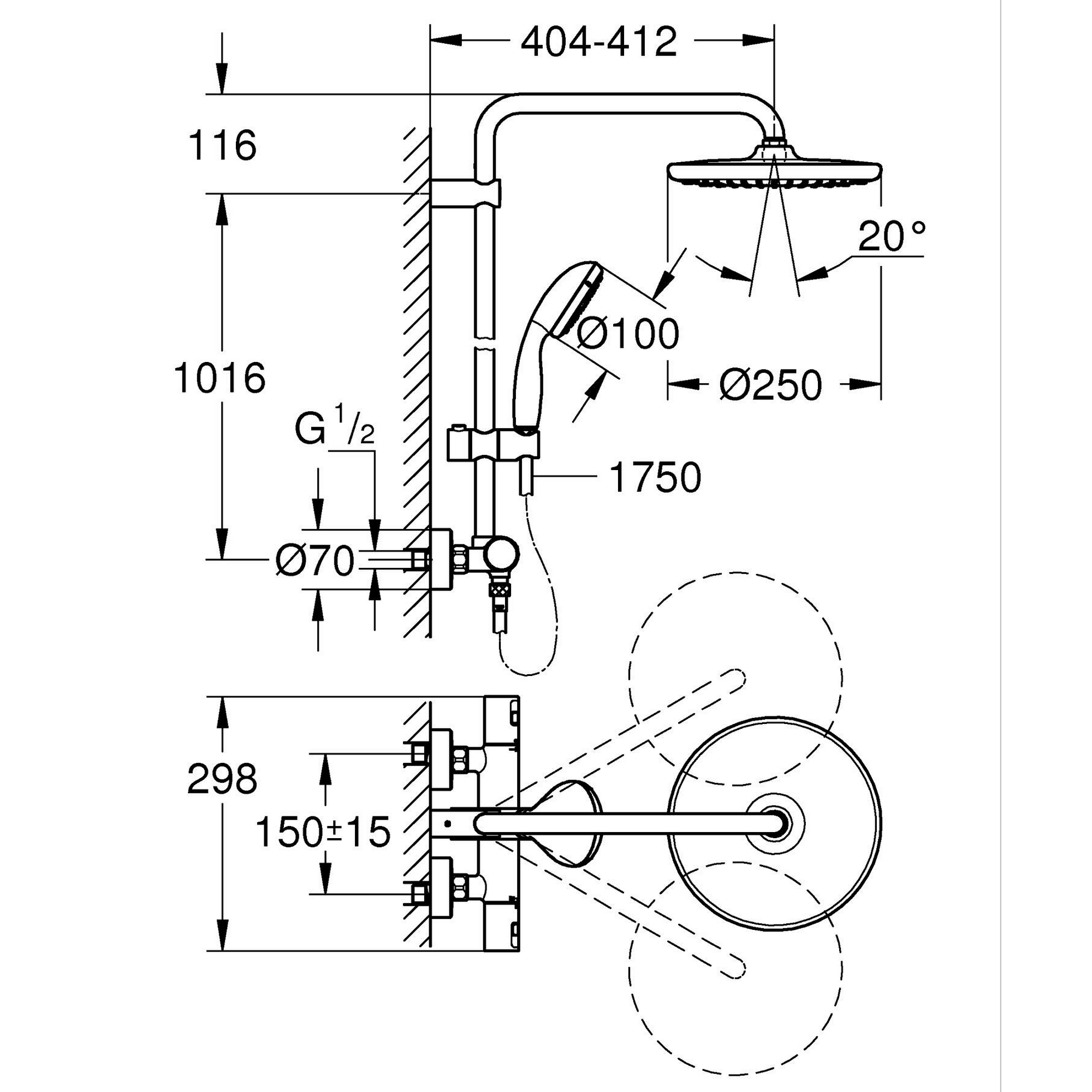 Duschsystem 'Vitalio Start 250' chromfarben