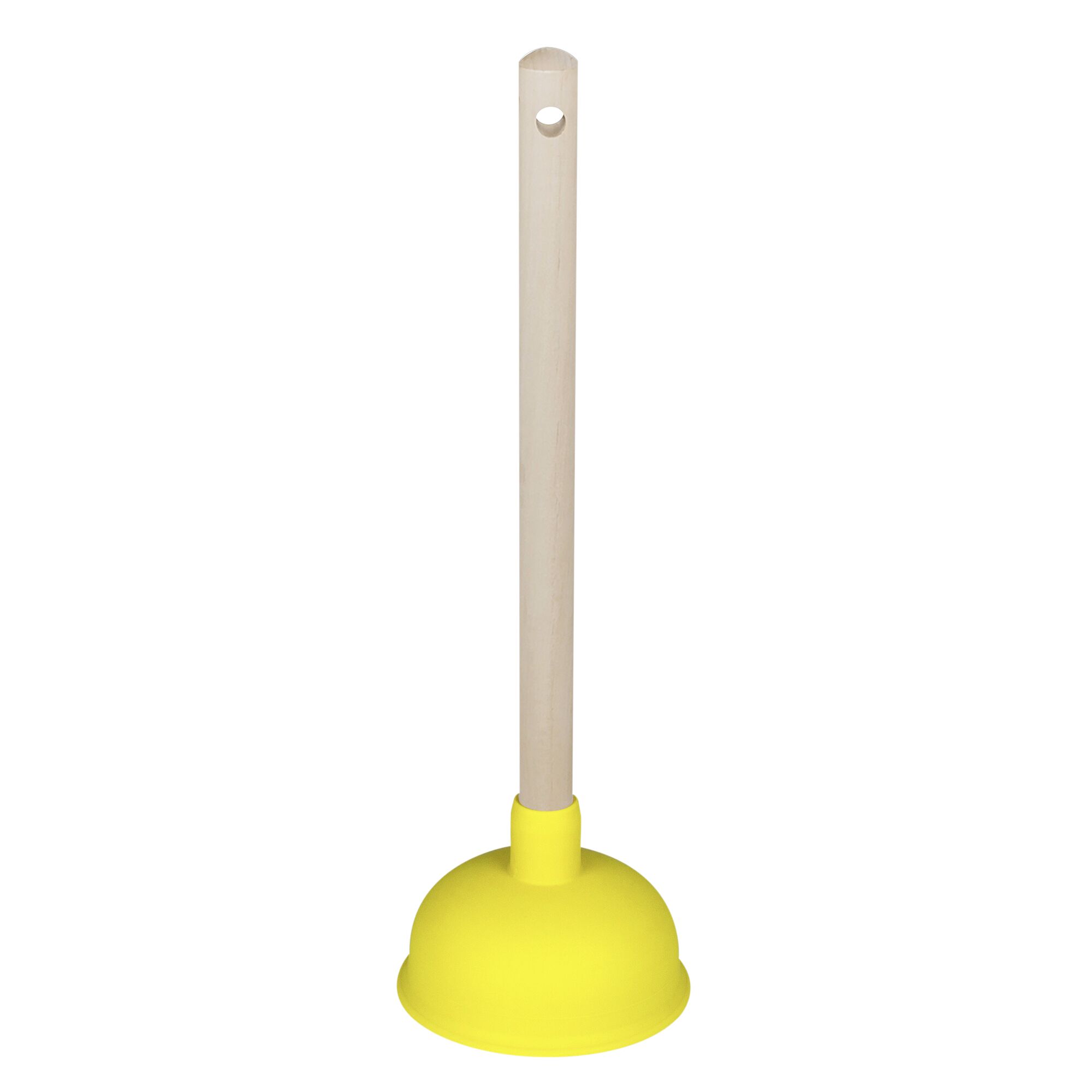 Gelber Pömpel mit Holzgriff