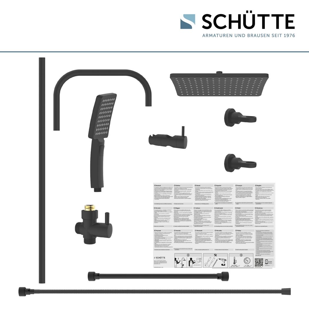 Schwarze Duschsäule mit Anleitung