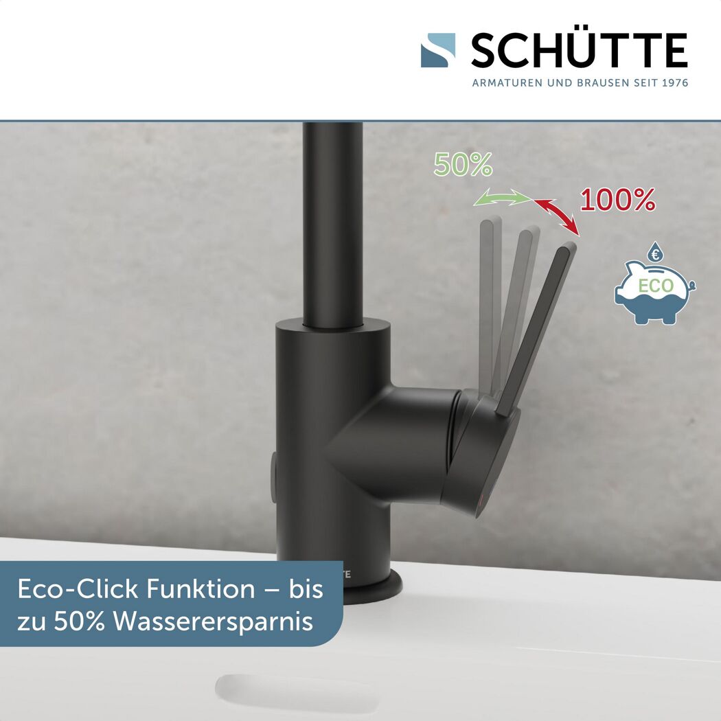Schwarzer Wasserhahn mit Eco-Funktion