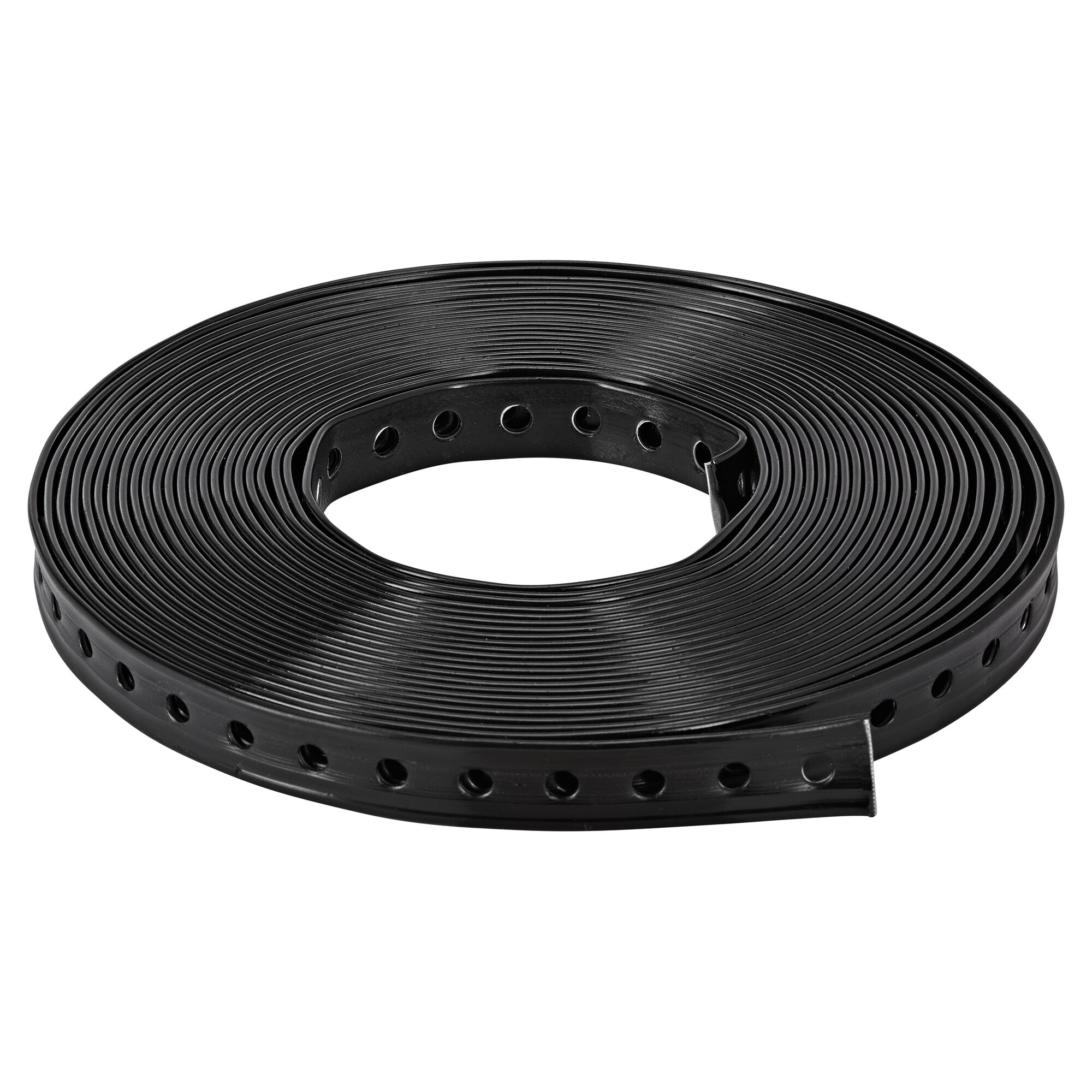 Schwarzes gelochtes Montageband aufgerollt