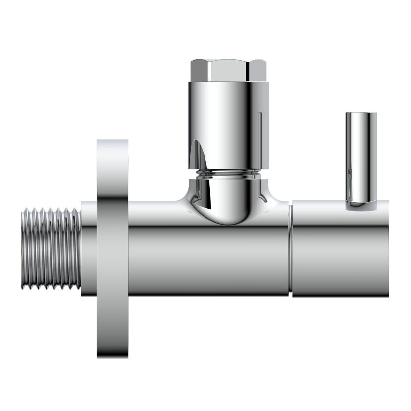 Eckventil Messing verchromt 1/2" AG x 10 mm, mit Rosette