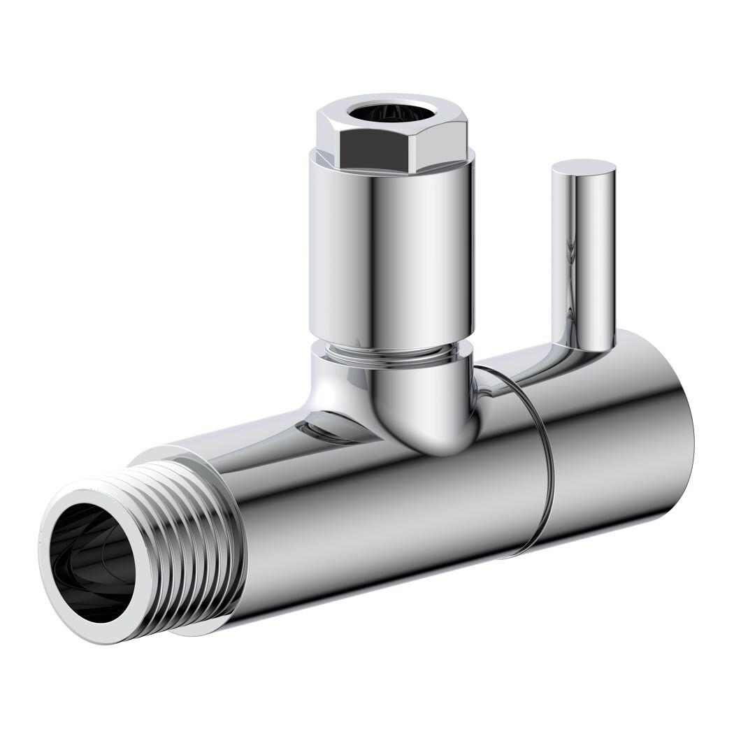 Eckventil Messing verchromt 1/2" AG x 10 mm, mit Rosette