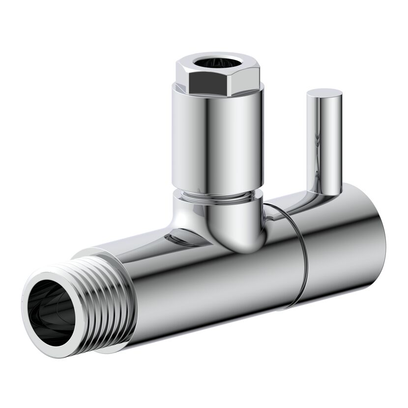 Eckventil Messing verchromt 1/2" AG x 10 mm, mit Rosette