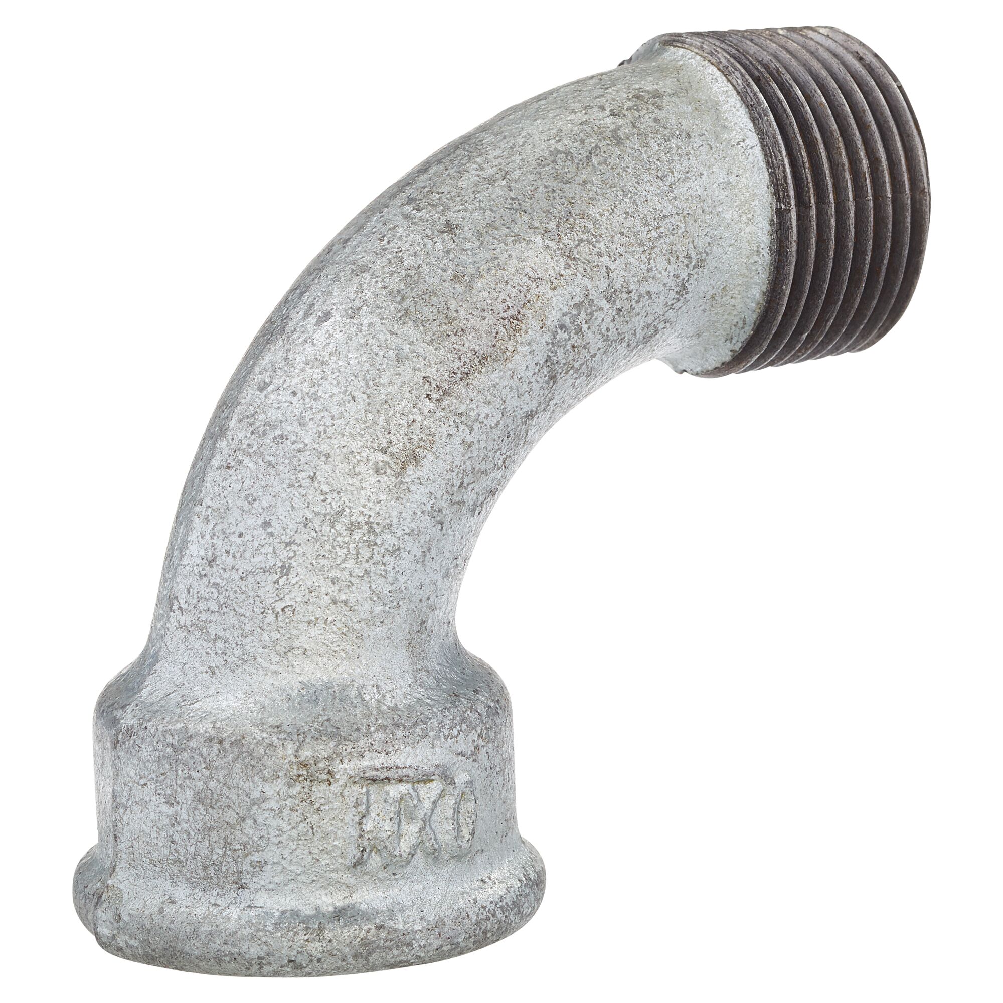 Verzinkter 90° Rohrfitting mit Muffe und Außengewinde.