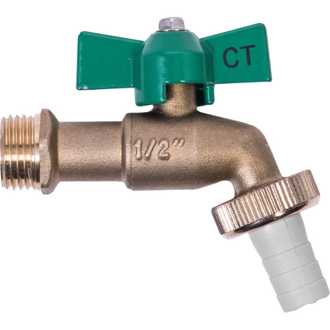 Kugelauslaufventil mit Schlauchverschraubung Messing 1/2"