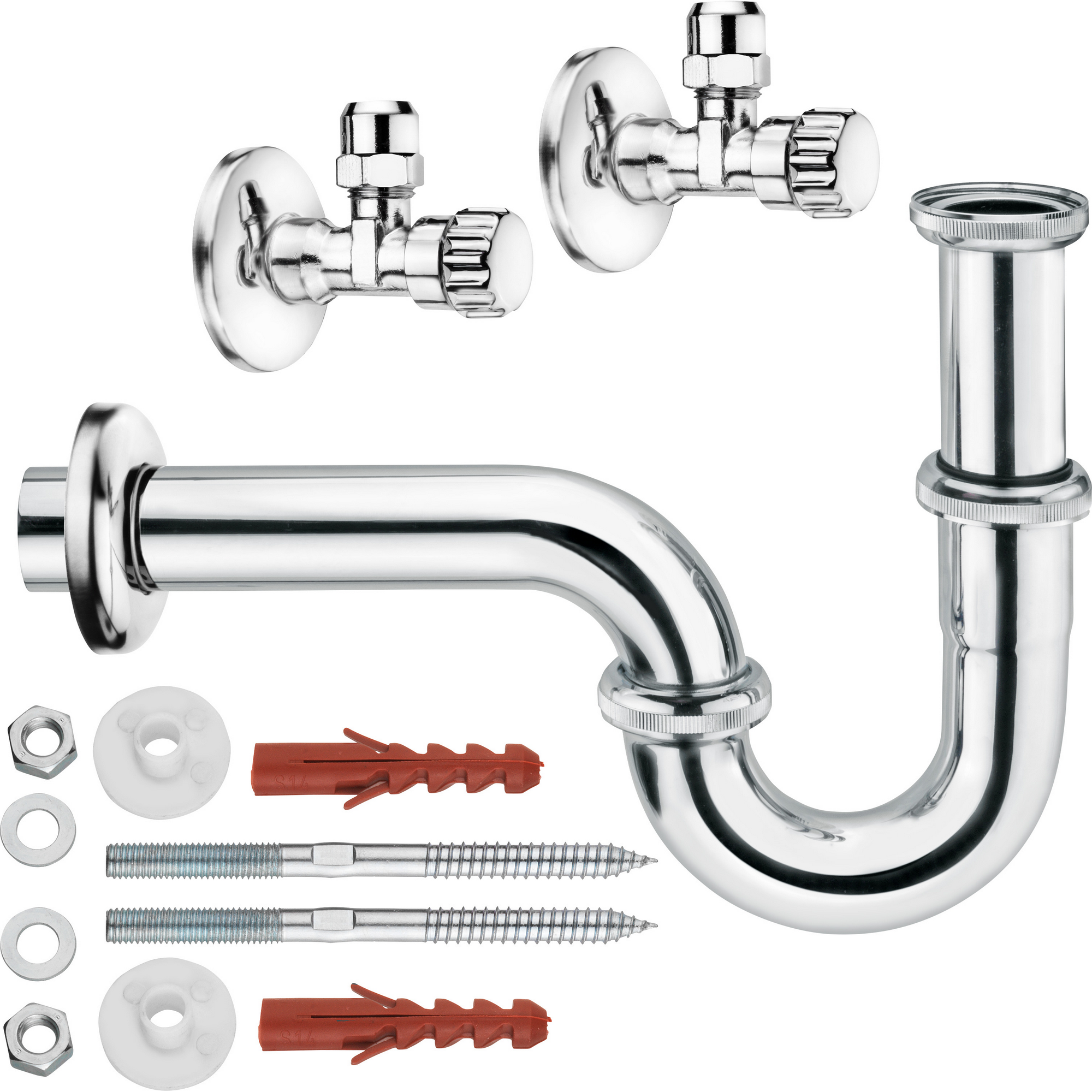 Waschtisch-Installationsset mit Röhrensiphon verchromt 1 1/4"