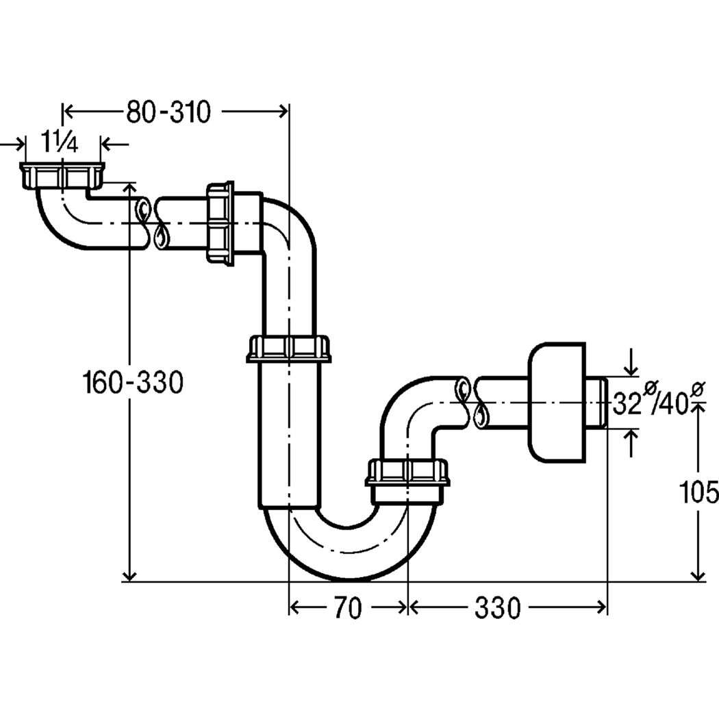 Röhrengeruchverschluss Kunststoff weiß 1 1/4" Ø 32 mm
