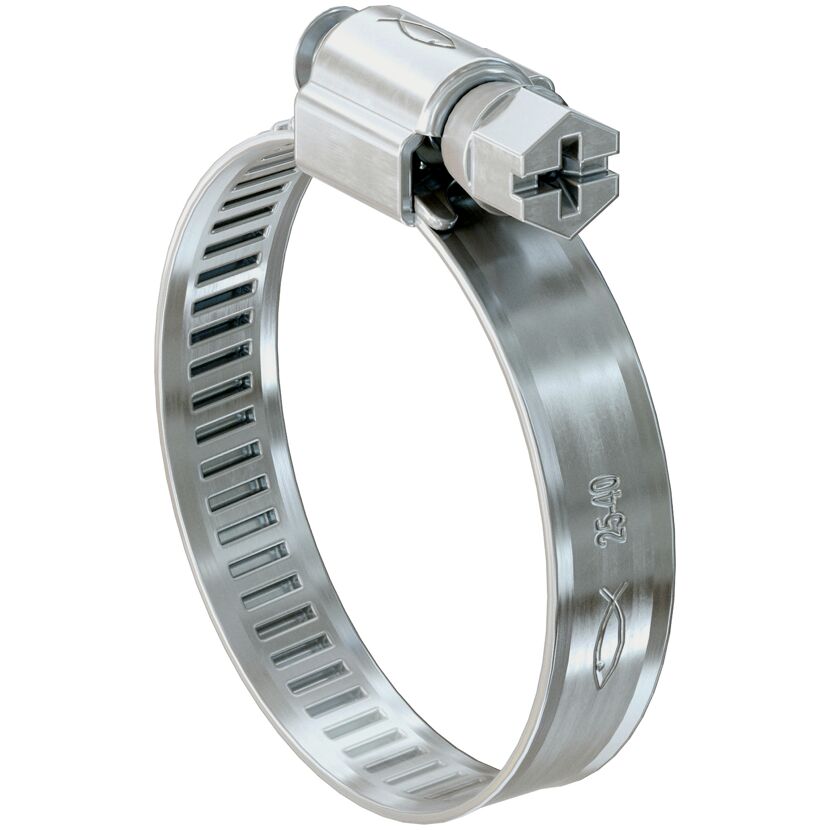 Metallene Schlauchschelle mit Schraube.