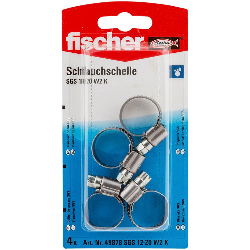 Vier Schlauchschellen in Verpackung
