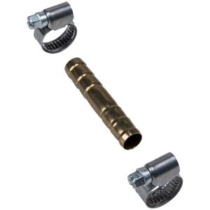 Schlauchverbinder Messing blank 3/8", mit 2 Schellen Ø 10-16 mm