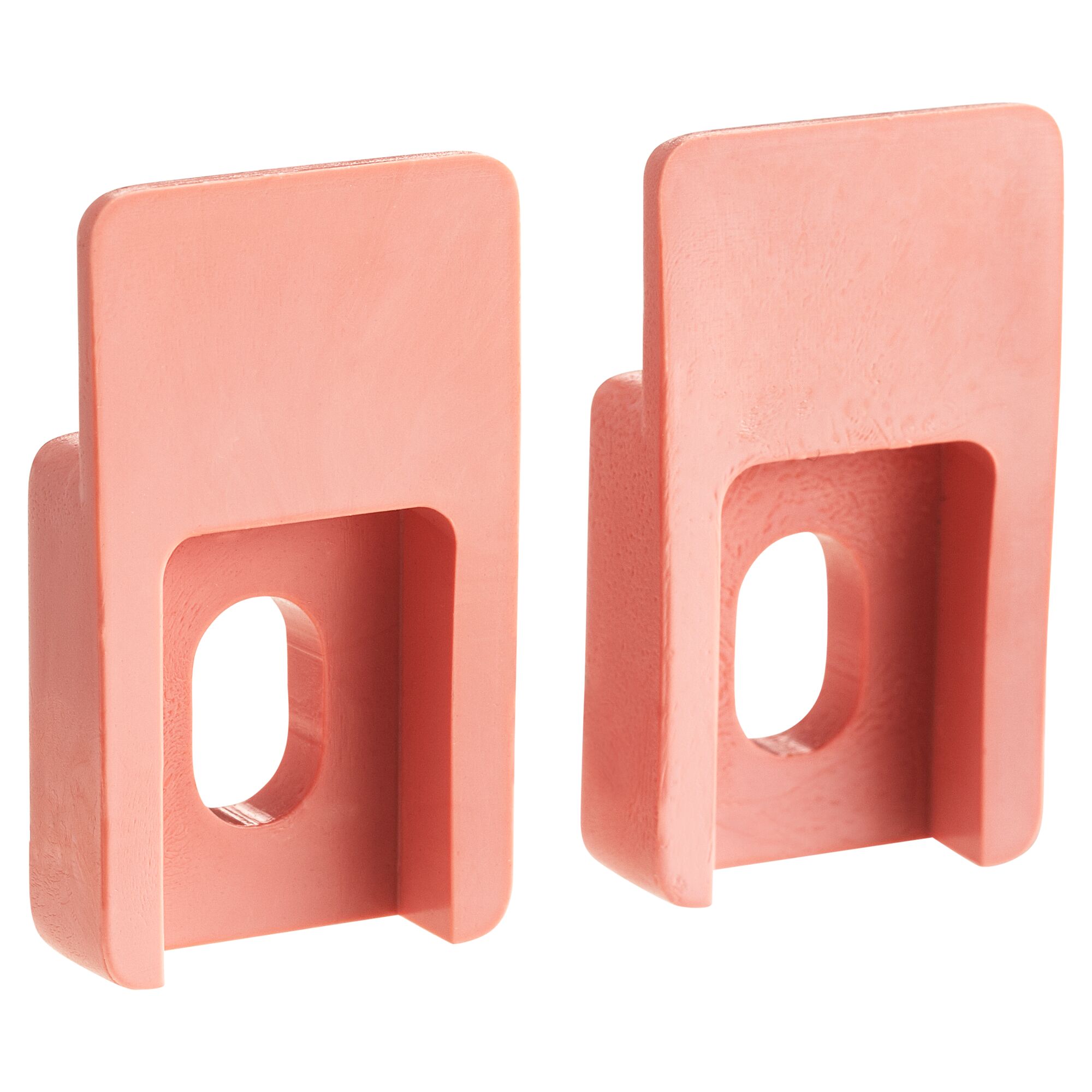 Zwei rosafarbene Universal-Laschen für Spülkästen.