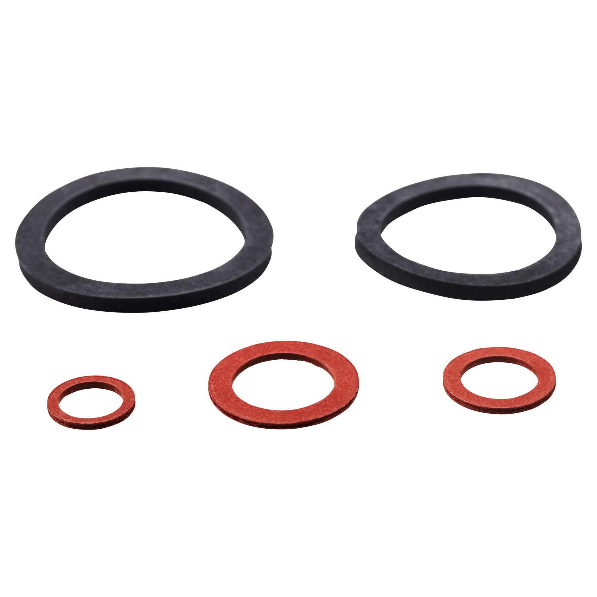 Zwei schwarze und drei rote Dichtungsringe