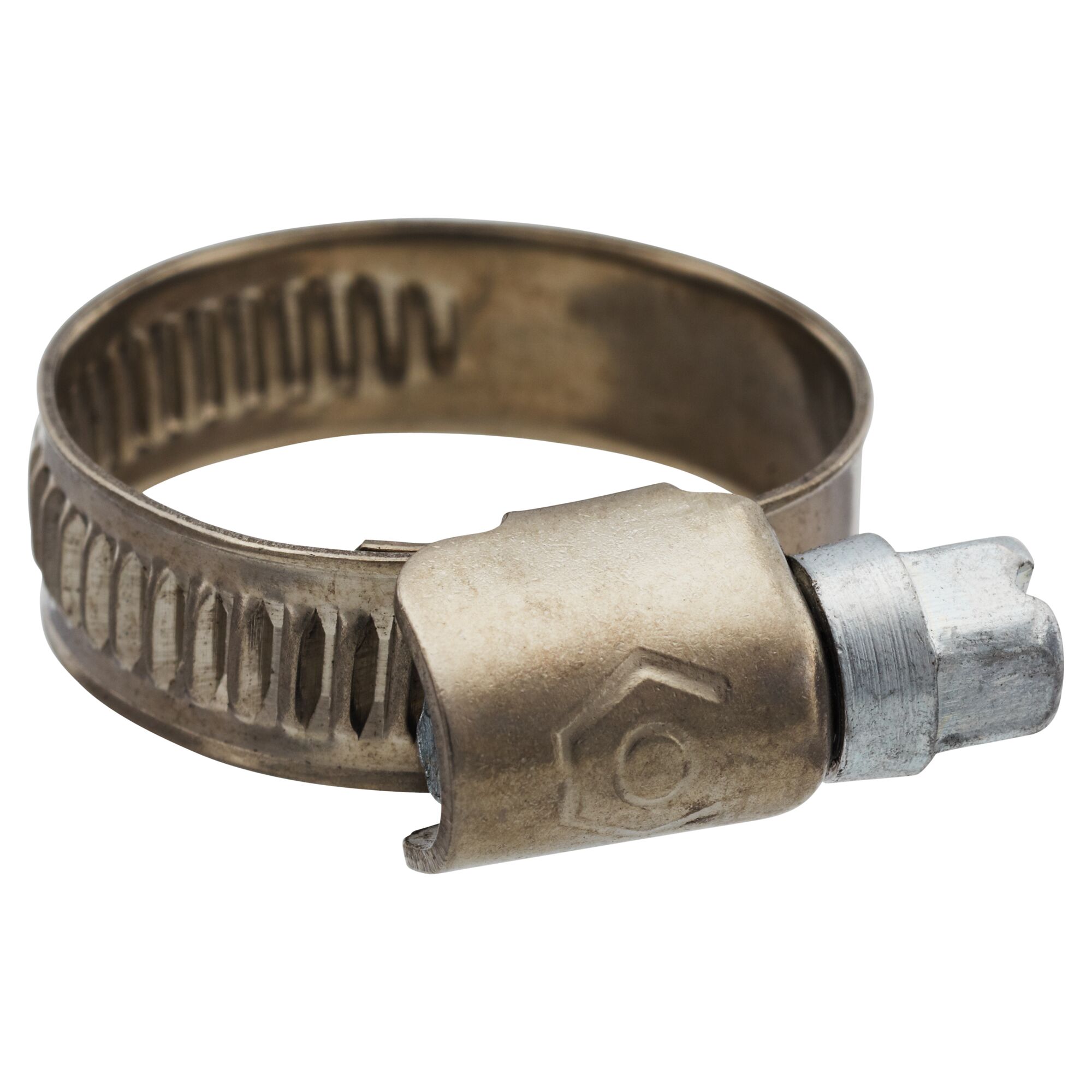 Metallene Schlauchschelle mit Schraubverschluss.