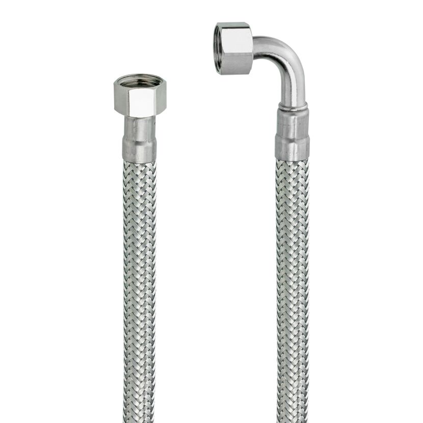Zwei flexible Metallschläuche, einer gerade, einer gebogen.