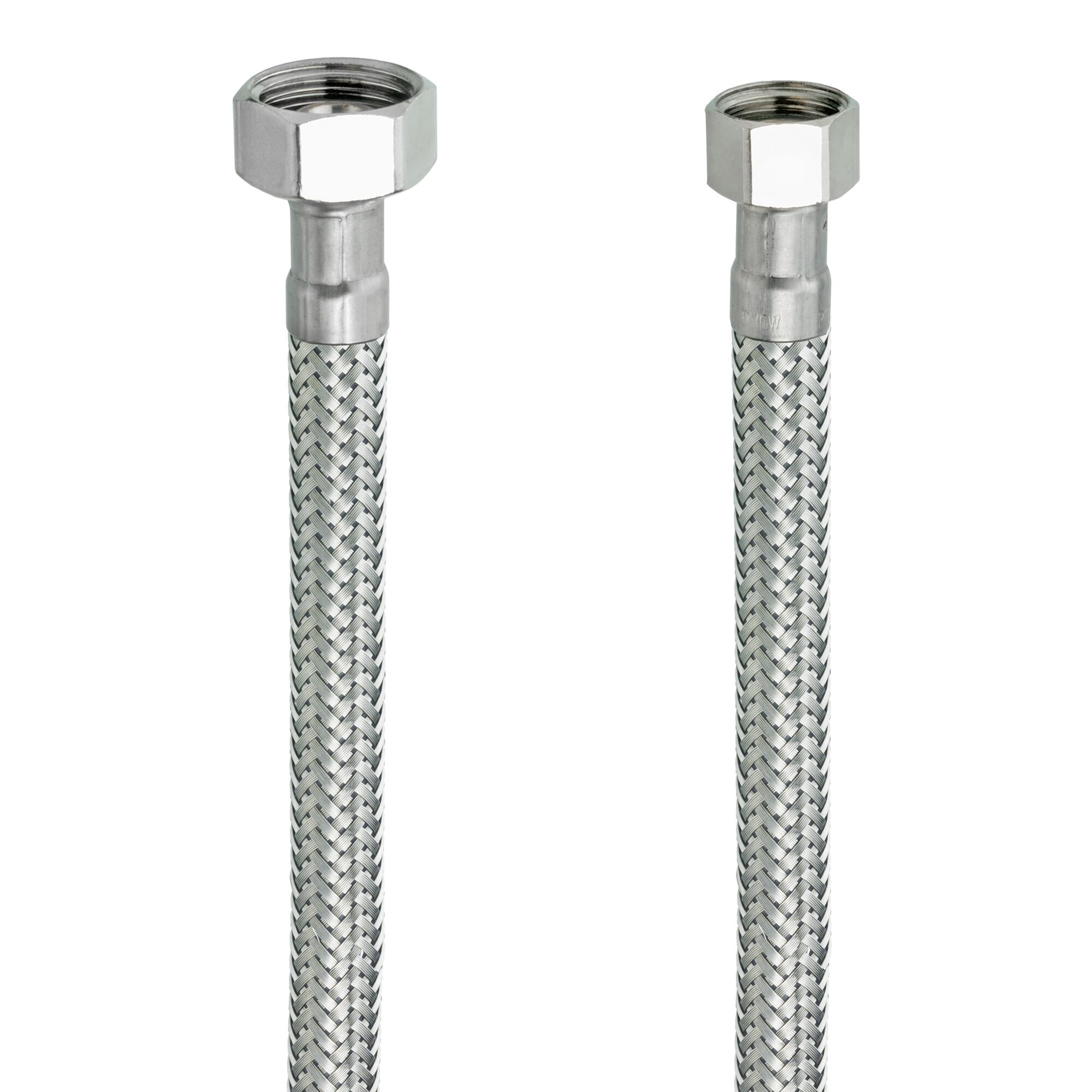 Zwei flexible Metallschläuche mit Anschlüssen.