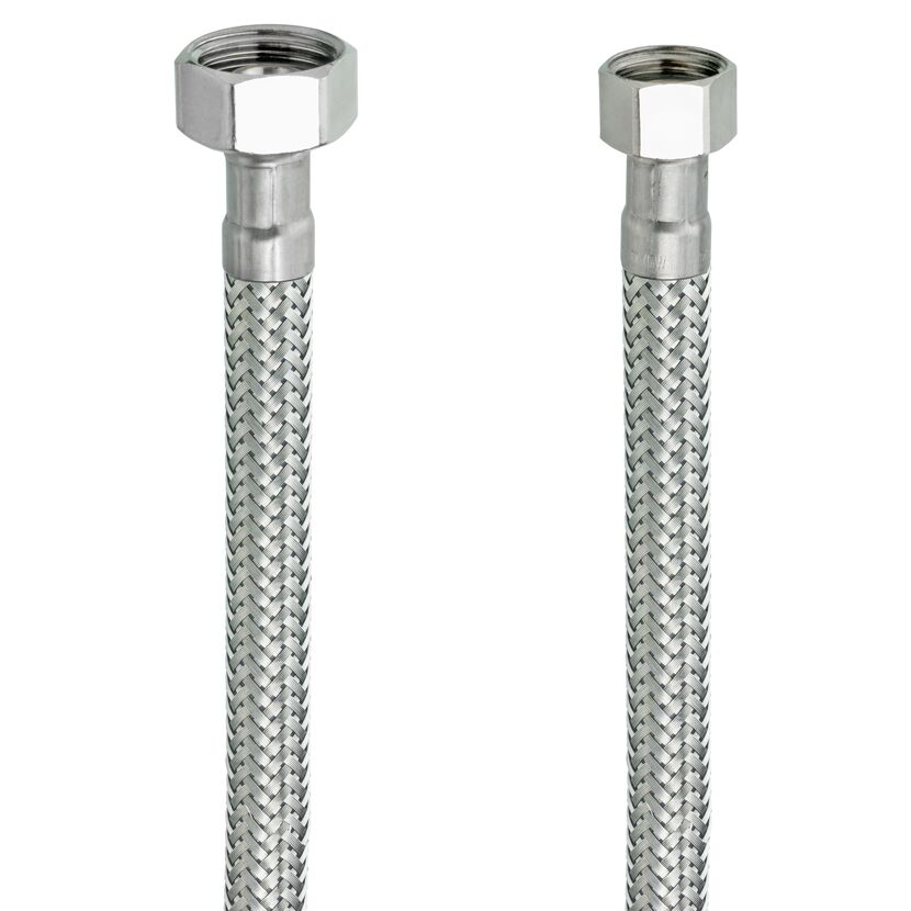 Zwei flexible Metallschläuche mit Anschlüssen.
