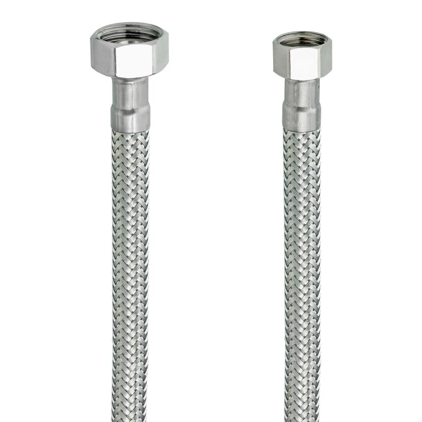 Zwei flexible Metallschläuche mit Anschlüssen.
