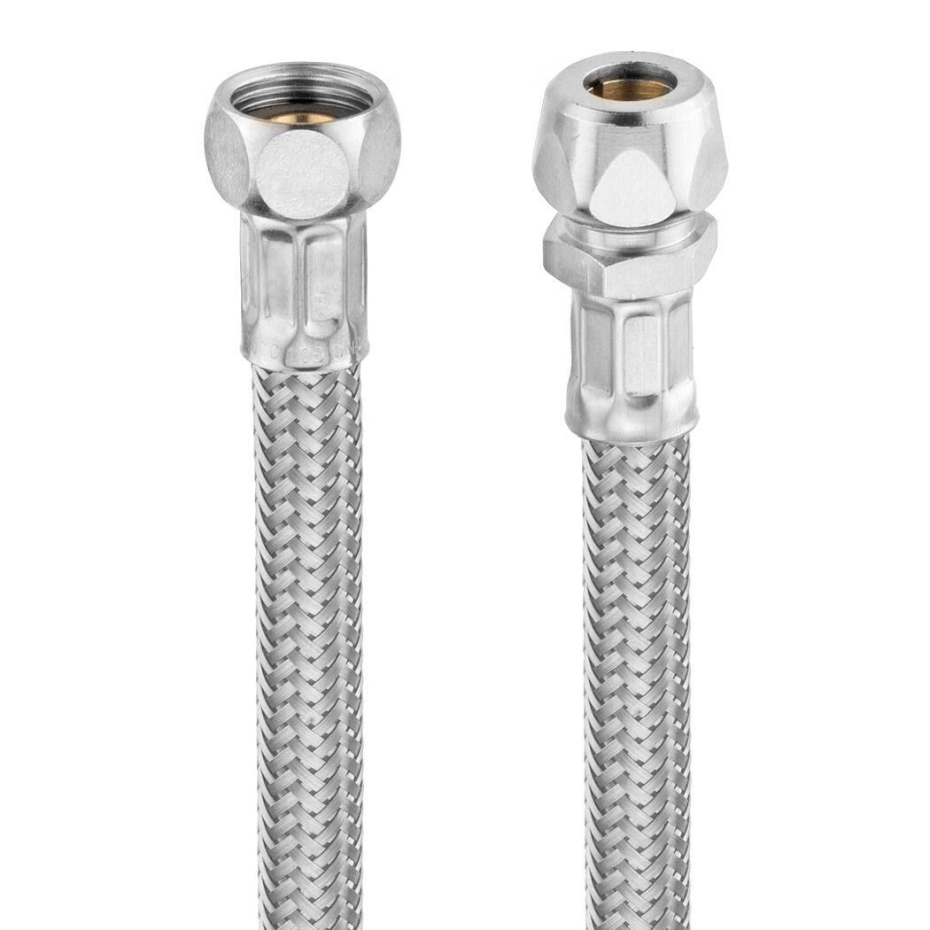 Zwei flexible Metallschläuche mit Anschlussstücken.