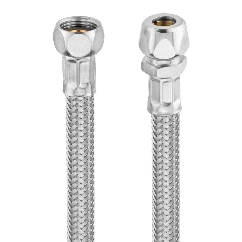 Zwei flexible Metallschläuche mit Anschlussstücken.
