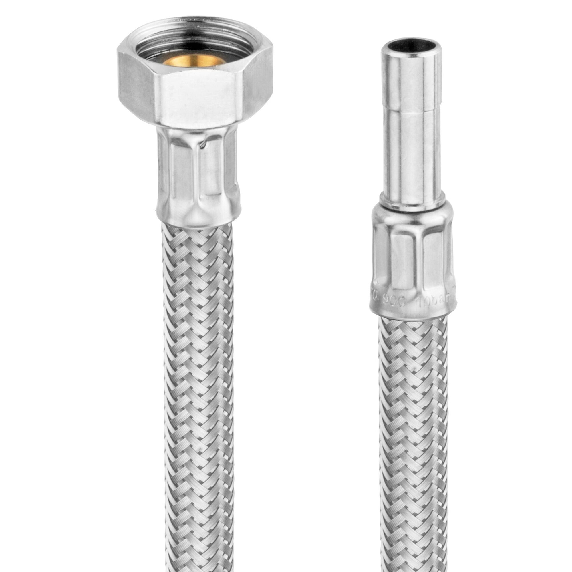 Zwei flexible Metallschläuche mit Anschlüssen.