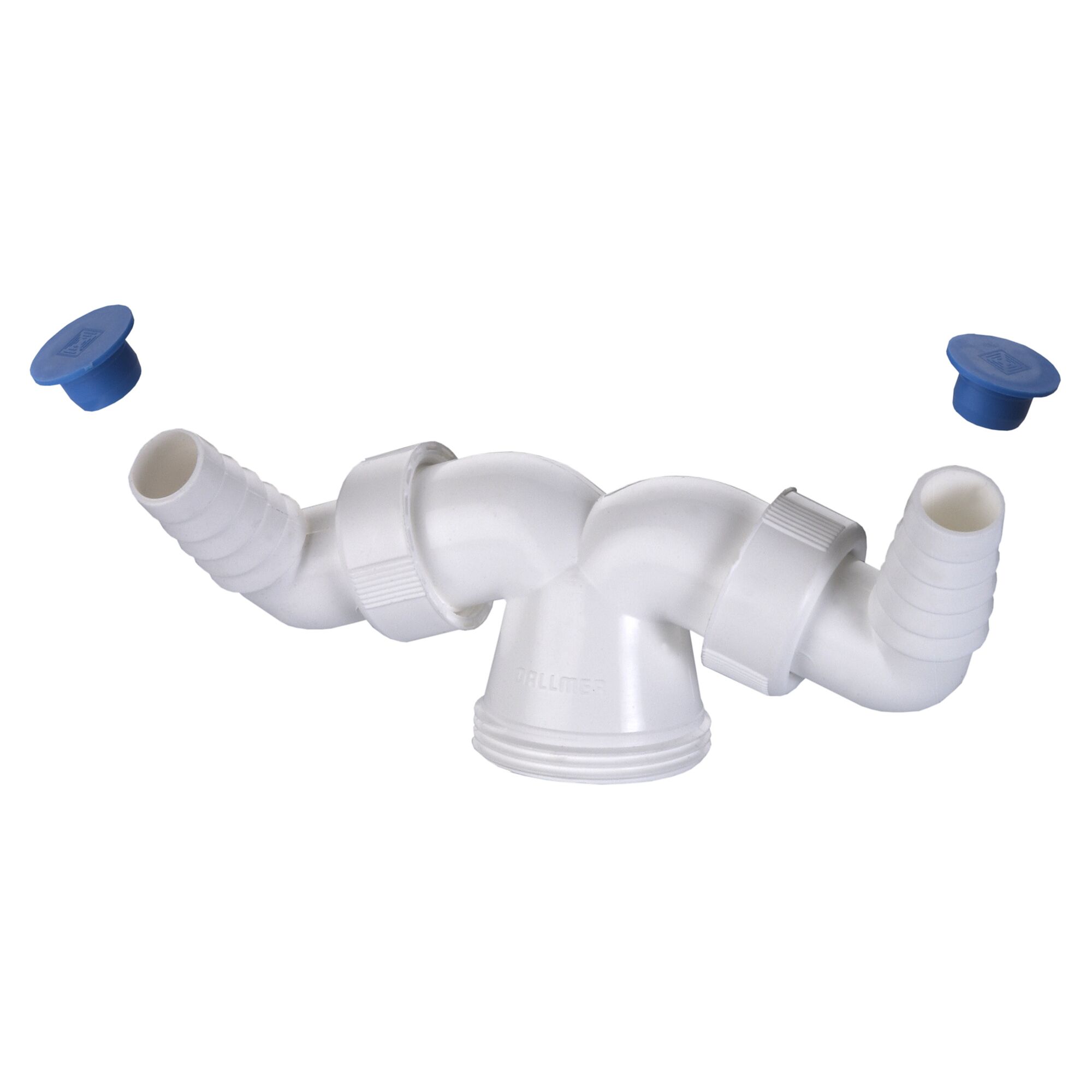 Weißer Maschinen-Doppelanschluss mit blauen Kappen