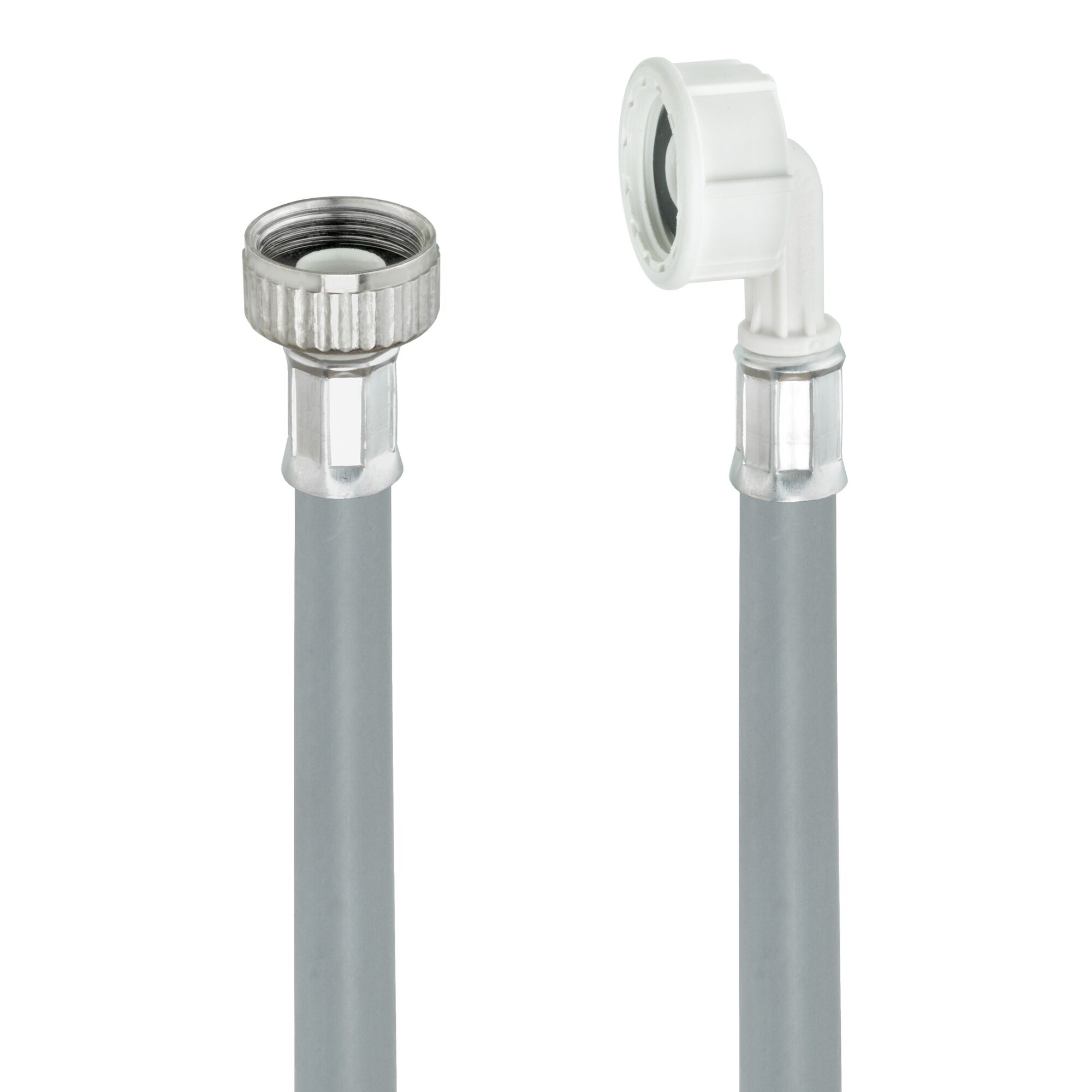 Zwei graue Zulaufschläuche mit Anschlussstücken