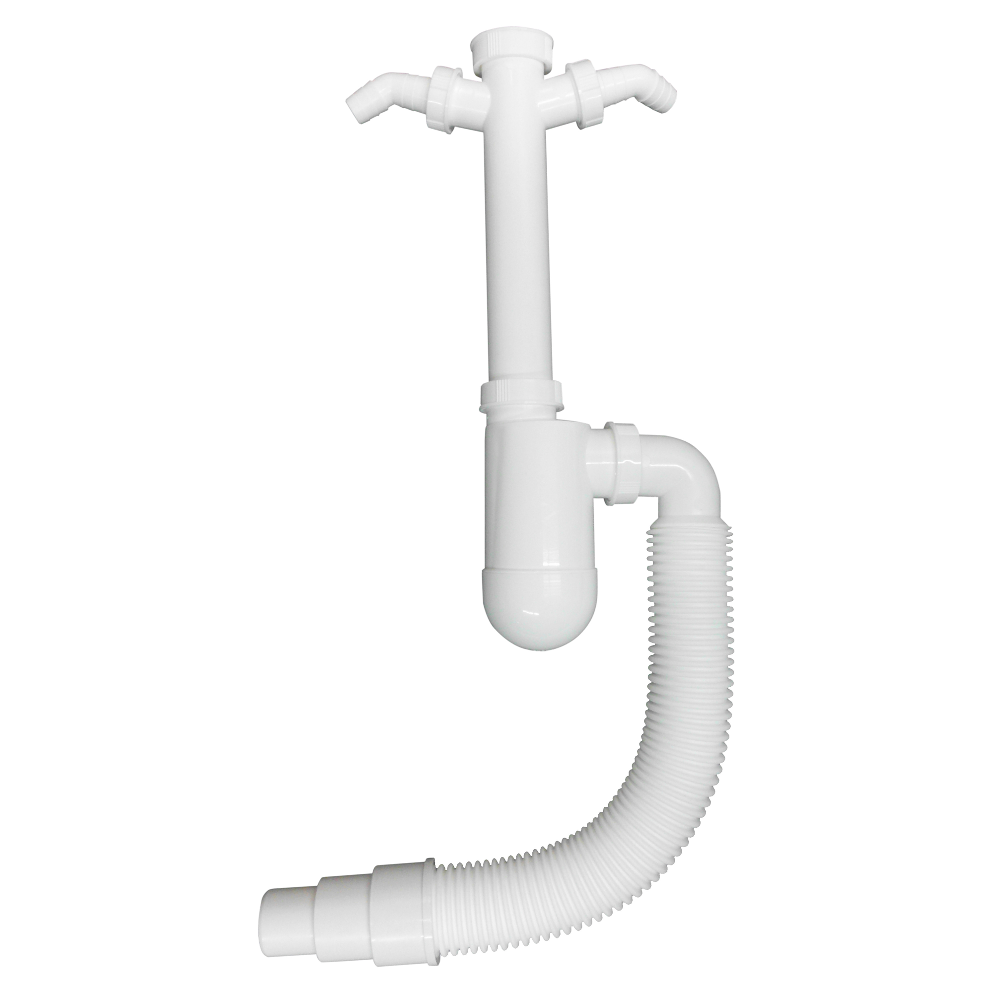 Tassengeruchsverschluss 2 Maschinenanschlüsse flexibel weiß + product picture
