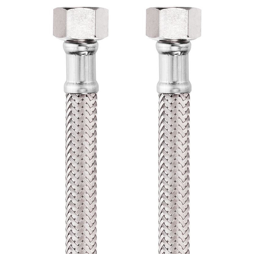 Zwei flexible Schläuche mit Edelstahlumflechtung
