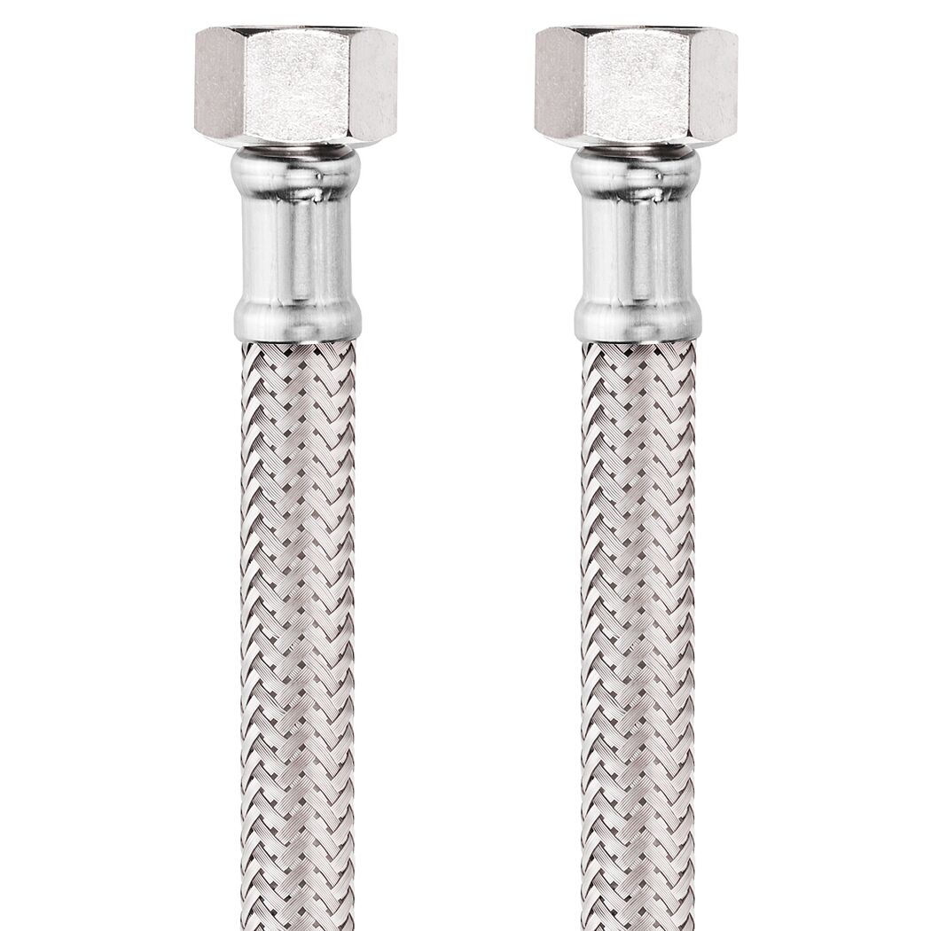Zwei flexible Schläuche mit Edelstahlumflechtung